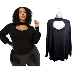 Torrid Black Fitted Pullover Mock Neck Sweater Cut-Out Long Balloon Sleeve 1X